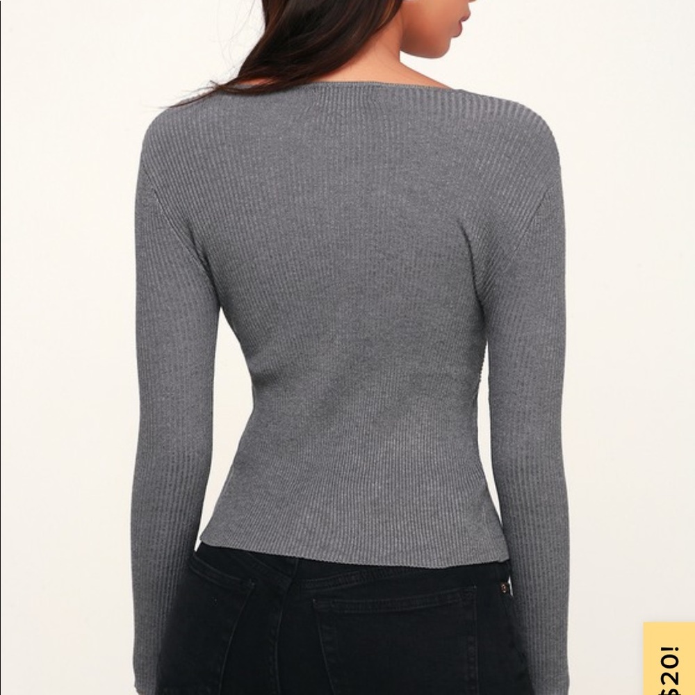 Lulu’s Reseda Grey Knotted Ribbed Sweater - Picture 3 of 5